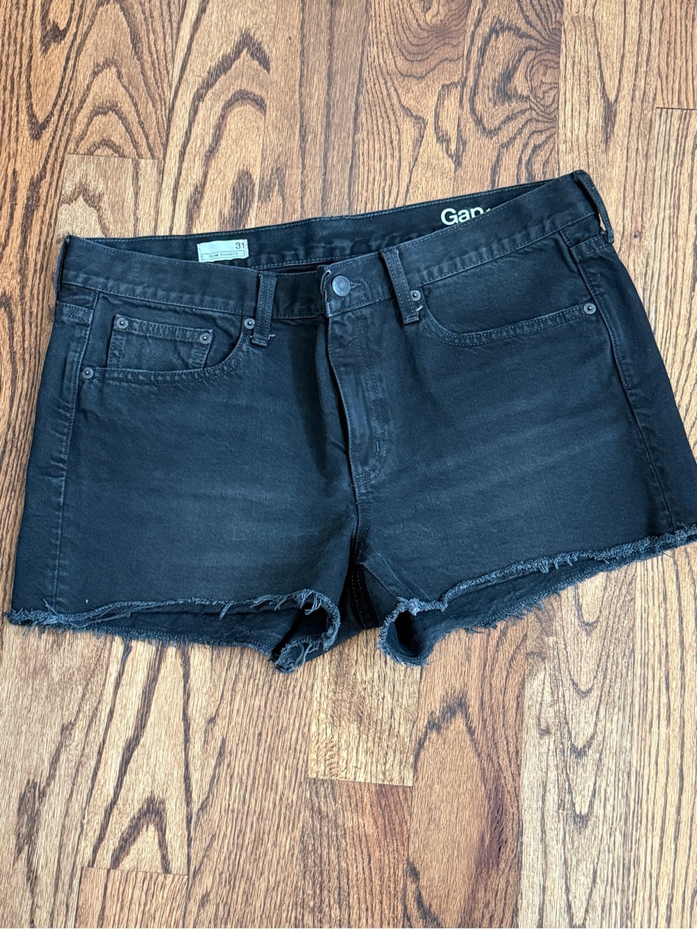 Gap Frayed Faded Black Denim Jean Slim Shorts
